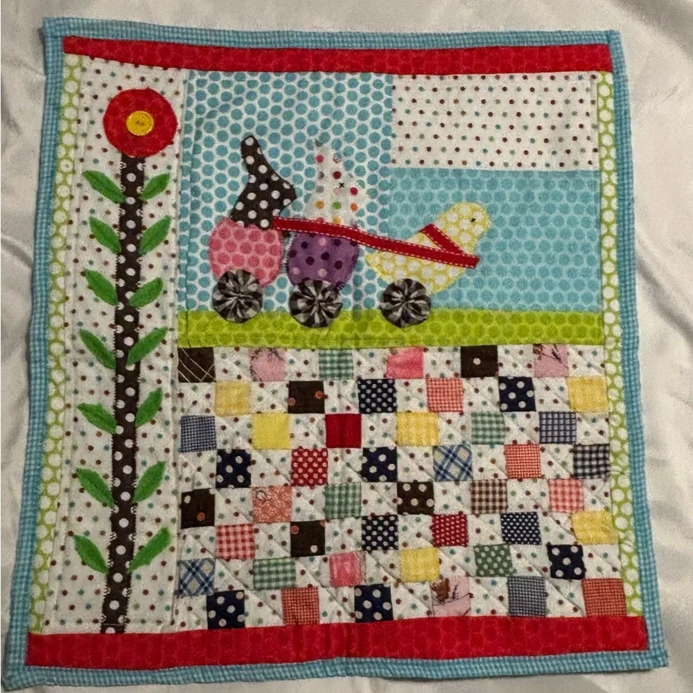 Quilt Chicks And Rabbits Polka Dots Wall Art 16x18
